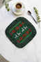 Nordic Deer Christmas Fringed Presentation Napkin - Winter Themed Rustic Dark Green Coffee Side Presentation Napkin - 6