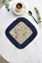 Palace Splendor Fringed Presentation Napkin-Majolik Motif Mediterranean Classic Navy Blue Coaster Tissue - 2