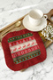 Nordic New Year Patterned Fringed Presentation Napkin - New Year Themed Red Green Coaster Tissue - 3