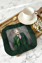Avangart Elegant Fringed Serving Cocktail Napkin - Masculine Modern Green Gray Coaster Tissue - 8