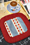 Elegant Striped Red Fringed Presentation Napkin - Ethnic Blue Cream Modern Burgundy Coaster Tissue - 6