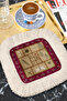 Botanical Collection Fringed Presentation Placemat Napkin - Nostalgic Vintage Burgundy Cream Presentation Napkin - 8