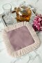 Elegant Luxury Fringed Coffee Side Presentation Cocktail Napkin - Pastel Bohemian Powder Cream Coaster Tissue - 5