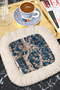 Baroque Luxury Fringed Presentation Napkin - Classic Navy Blue Cream Coaster Tissue with Floral Tree Motif - 2