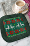 Nordic Deer Christmas Fringed Presentation Napkin - Winter Themed Rustic Dark Green Coffee Side Presentation Napkin - 7