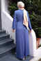 Cobalt Blue Crew Neck Dress with Elastic Waist and Sleeves - 5
