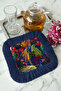 Exotic Parrot Fringed Presentation Napkin - Tropical Bohemian Navy Blue Red Coffee Side Presentation Napkin - 4