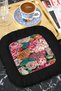 Stylish Flower Garden Fringed Presentation Napkin - Colorful Spring Bohemian Black Fringed Coffee Presentation Napkin