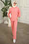 Salmon Hooded Zippered Sweat Cardigan Pants Set - 2