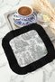Toile Themed Elegant Fringed Presentation Napkin-French Country Vintage Gray Black Coaster Tissue - 2