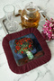 Artistic Floral Arrangement Tasseled Presentation Napkin-Vintage Style Burgundy Rustic Coaster Tissue - 5