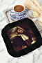 Avant-Garde Portrait Fringed Presentation Napkin - Artistic Eclectic Dark Brown Black Coaster Tissue - 4