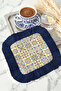 Palace Splendor Fringed Presentation Napkin-Majolik Motif Mediterranean Classic Navy Blue Coaster Tissue - 5