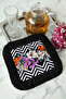 Luxurious Geometric Floral Fringed Presentation Napkin - Vibrant Spring Bohemian Black Color Coaster Tissue - 8