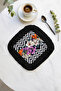 Luxurious Geometric Floral Fringed Presentation Napkin - Vibrant Spring Bohemian Black Color Coaster Tissue - 4
