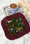 Horse Patterned Collection Fringed Presentation Napkin - Elegant Classic Vintage Green Burgundy Coaster Handkerchief - 3