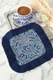 Luxurious Baroque Elegance Fringed Coffee Side Serving Napkin - Elegant Classic Bohemian Navy Blue Presentation Handkerchief