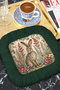 Vintage Rabbit Garden Fringed Presentation Napkin - Natural Botanical Bohemian Dark Green Coaster Tissue - 7