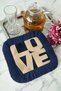 Modern Love Lettered Fringed Presentation Napkin - Stylish Bohemian Navy Blue Gold Colored Coaster Tissue