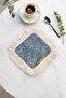 Chinese Garden Fringed Presentation Napkin - Natural Romantic Bohemian Blue Cream Patterned Coffee Presentation Napkin - 3