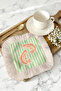 Fish Illustrated Fringed Presentation Napkin - Sea-Themed Green Striped Cream Rustic Coaster Tissue - 6