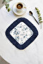 Elegant Leaf Motif Fringed Presentation Napkin - Natural Country Blue and White Presentation Napkin - 6