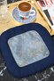 Fringed Presentation Napkin with Pearl Branch Motif - Elegant Natural Bohemian Blue Gold Colored Coaster Tissue - 2