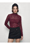 Women's Cherry Half Turtleneck Long Sleeve Transparent Lace Blouse 6025 60283937 - 3