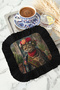 Ethnic Floral Fringed Presentation Napkin - Artistic Bohemian Black Cat Design Coaster Tissue - 6