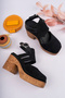 Karen Model Genuine Leather Black Closed Front Ankle Buckle Platform Thick Heel Women's Sandals - 3
