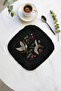 Japanese Ivy Crane Bird Fringed Presentation Napkin - Eastern Breeze Bohemian Black Coaster Tissue - 6