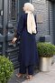 Button Detailed Belted Suit Navy Blue 19291 - 4