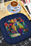 Exotic Parrot Fringed Presentation Napkin - Tropical Bohemian Navy Blue Red Coffee Side Presentation Napkin - 8