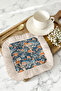 Luxury Flower Garden Fringed Presentation Napkin - Rich Bohemian Navy Blue Orange Cream Coaster Tissue - 7