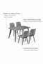 Modern Grey Dining Room Set 4 Fabric Chairs Stone Pattern Table Black Metal Legs 130x80cm Kit - 4