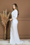 Glittery Fish Model Flywheel Detailed Evening Dress - White - 6