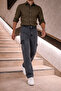 Men's High Waist Wide Leg Anthracite Cargo Baggy Trousers - 4