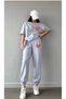 Women's Heart Printed Short Sleeve T-Shirt Sweatpants Top and Bottom Set - 2