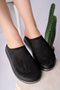 Brenda Model Genuine Leather Black Suede Perforated Thick Sole Women's Slippers - 2