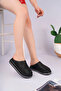 Brenda Model Genuine Leather Black Leather Perforated Thick Sole Women's Slippers - 3