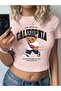 Women's California Bear Printed Crew Neck Slim Crop Tshirt - 2