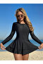 Women's Double-Layer Skirt Long-Sleeved Zipper Swimsuit - 2
