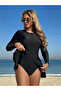 Women's Double-Layer Skirt Long-Sleeved Zipper Swimsuit - 4