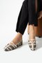 Marvena Women's Ecru Black Cross-Strapped Lace Detailed Transparent Textured Ballerinas - 4