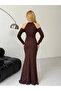 Modal Fabric Lycra Accessory Detail Maxi Dress Brown - 6
