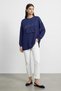 Women's Crew Neck Long Tunic with Zipper and Stone Detail on the Front Navy Blue 10768 - 2