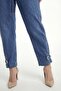 Women's Navy Blue Seasonal Denim Trousers with Elastic Waist and Special Accessories - 4