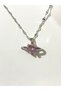 Love Planet Silver Color Pink Heart Women's Necklace - Pink Stone Love