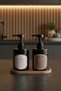 Set of 2 Amber Soap Dispensers with Wooden Stand 220 ml - Kitchen Detergent Dispenser and Liquid Soap Dispenser - 220Hdgcoval - 4