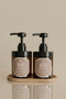 Set of 2 Amber Soap Dispensers with Wooden Stands 220 ml - Kitchen Detergent Dispenser and Liquid Soap Dispenser - 220Hdccoval